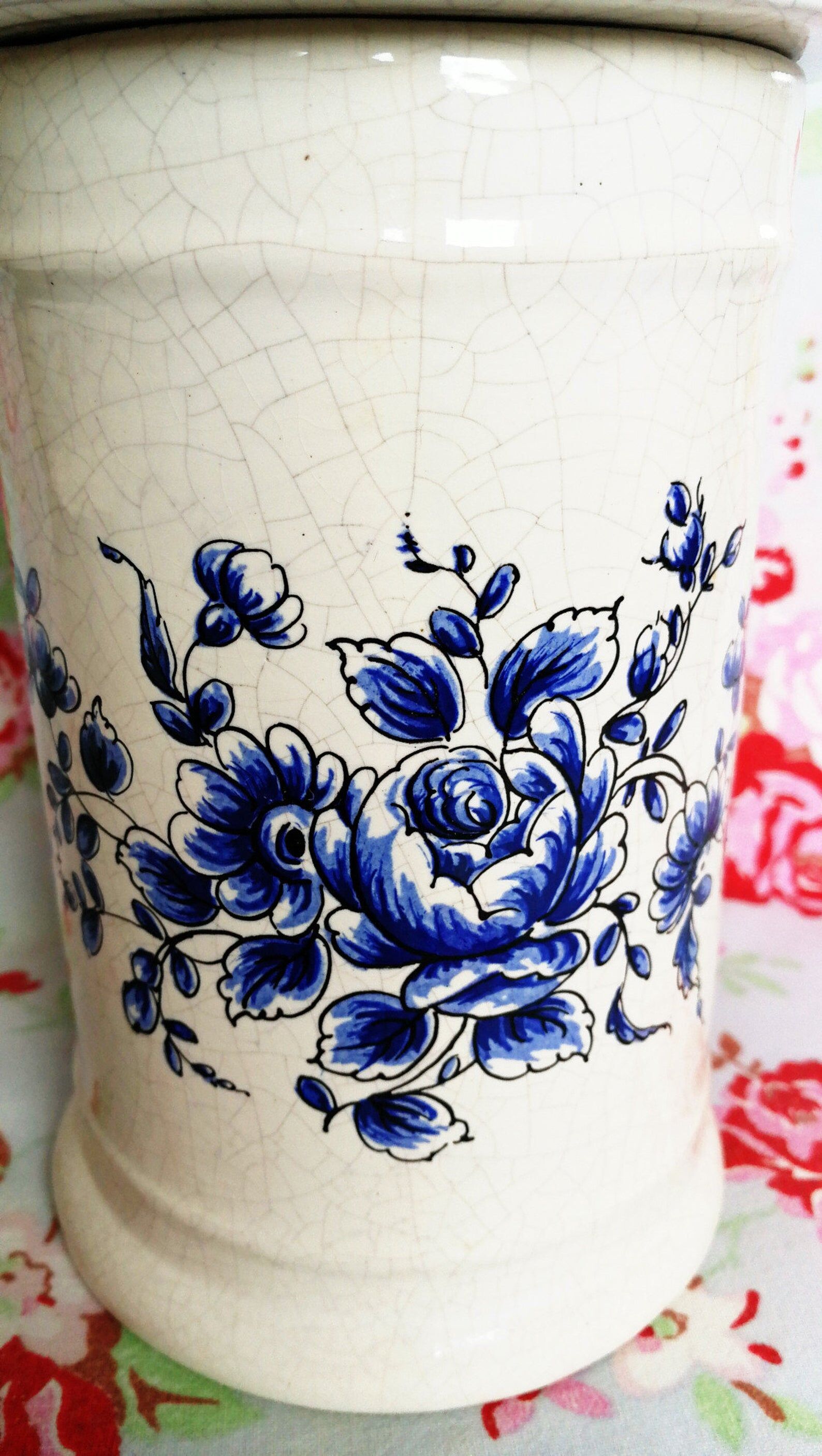 Old apothecary vintage blue flowers flacon