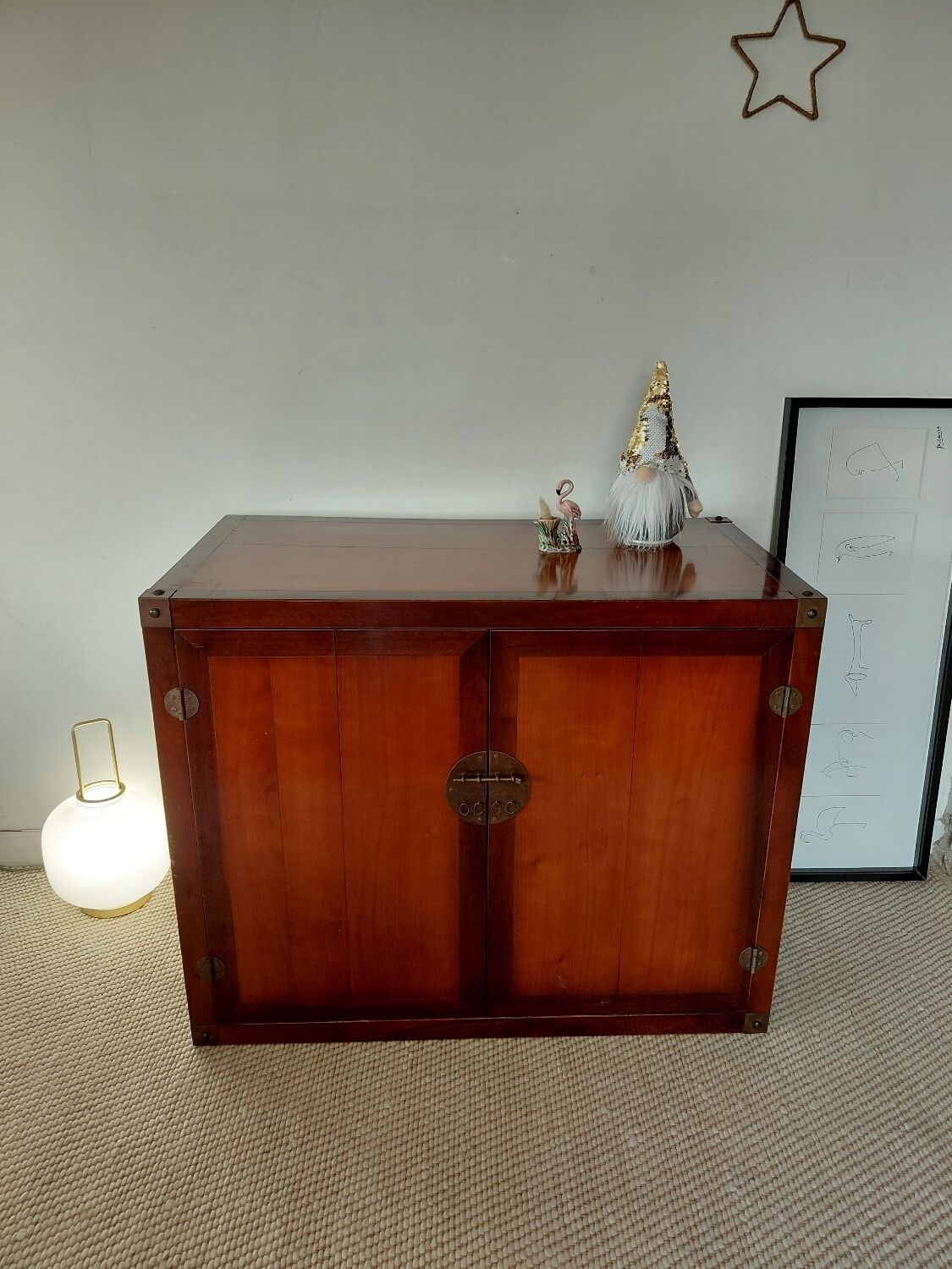 Buffet under Roche Bobois in wood, Chinese/Asian vintage furniture.