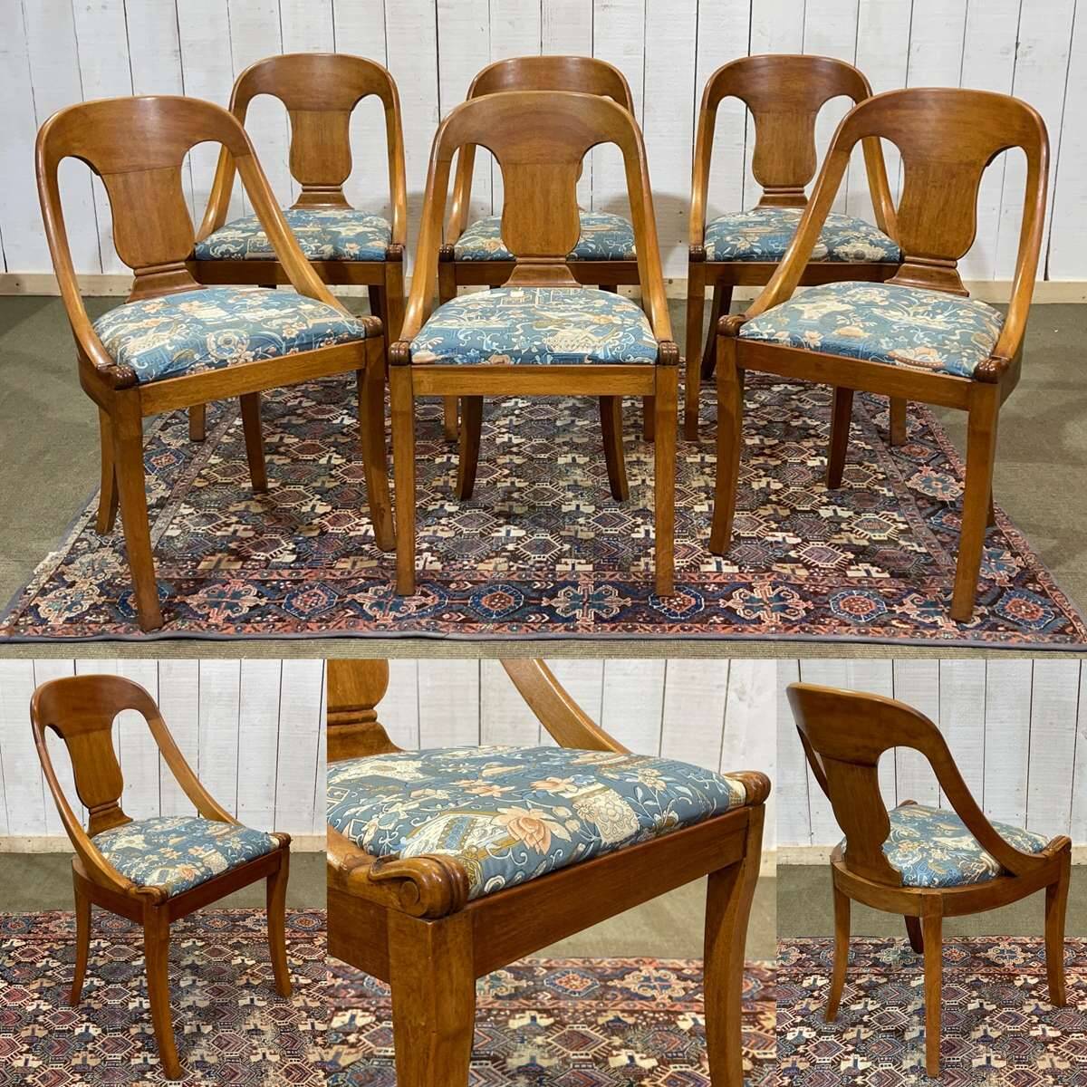 Set of 6 gondola chairs in blond mahogany - 20th century