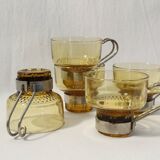 Coffee cups x5 - amber glass and metal handle - Made in Italy