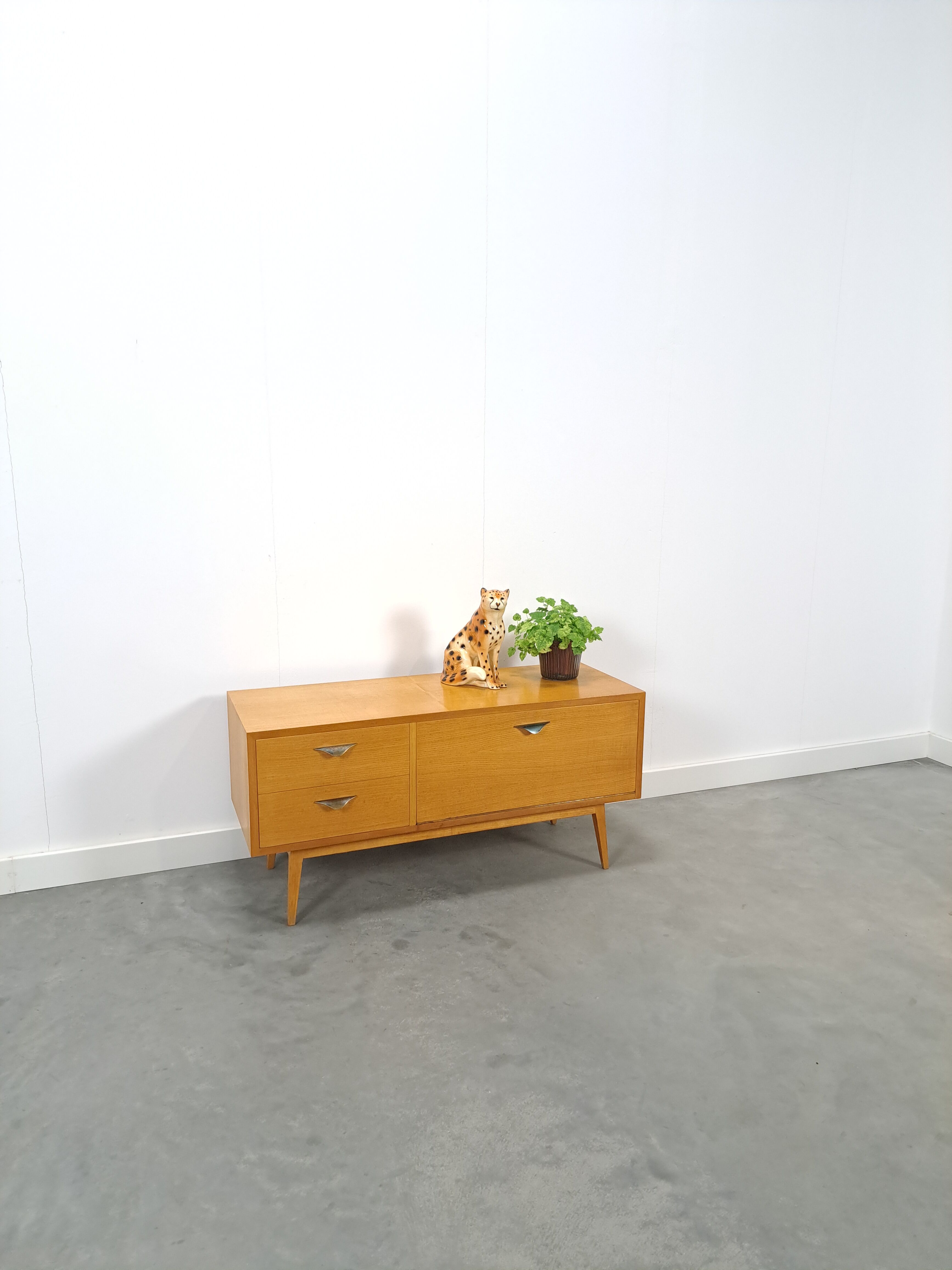 TV cabinet veneer vintage with drawers and brass
