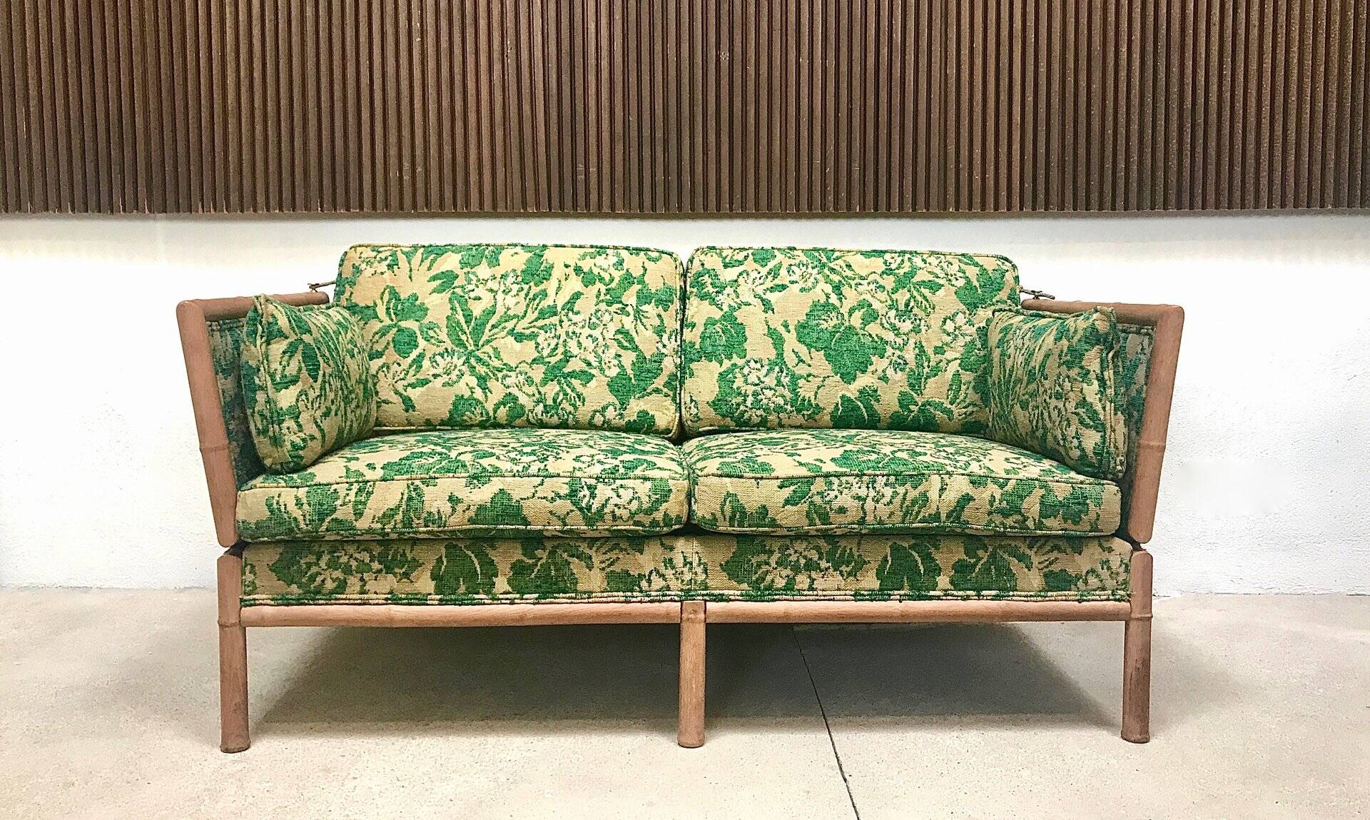 Convertible Two-Seater Sofa / Daybed in Bamboo Style, France 1960s