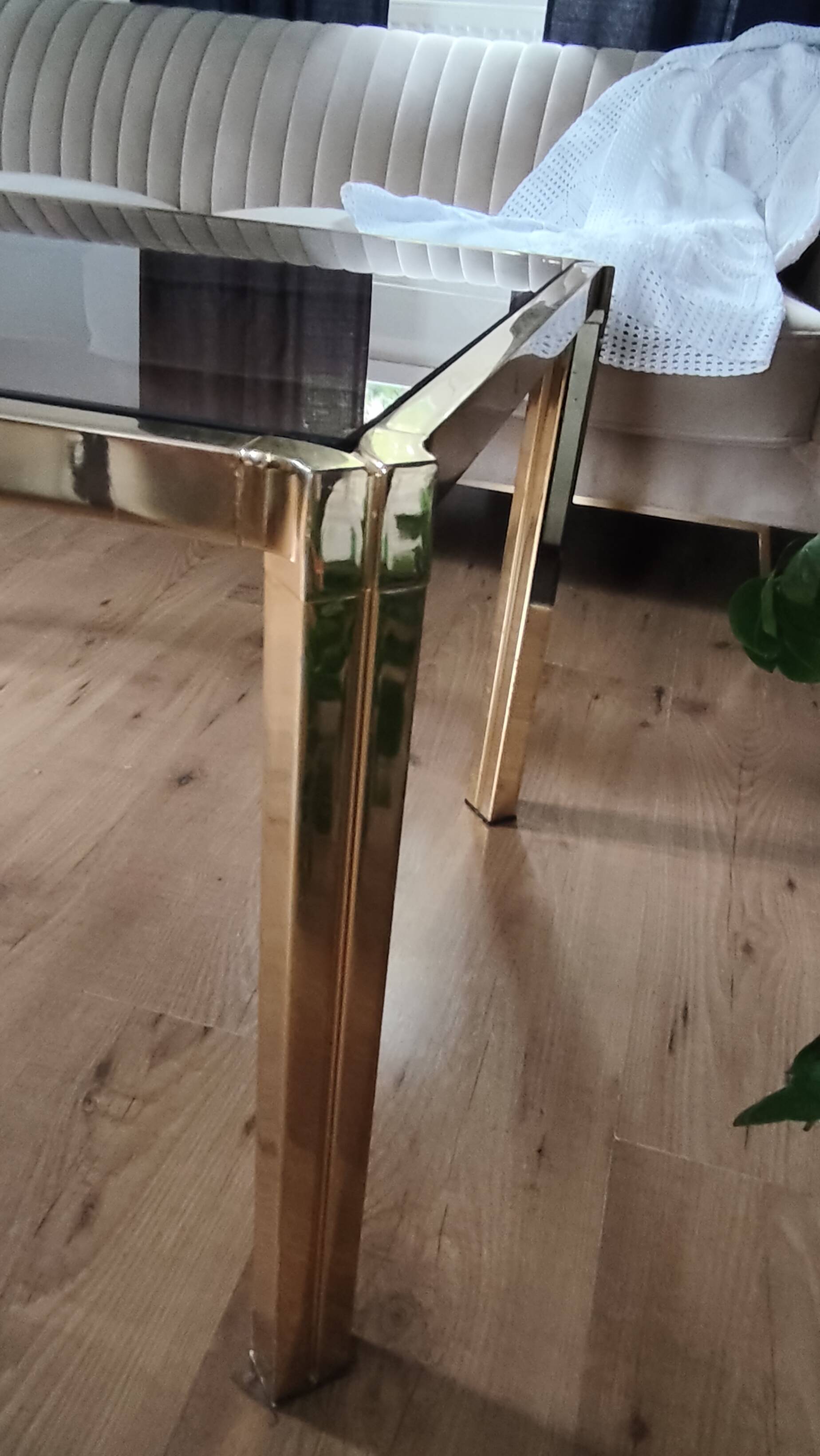 Brass coffee table with smoked glass top