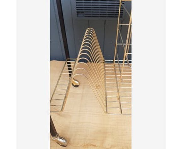 Vinyl holder, brass and teak 60's