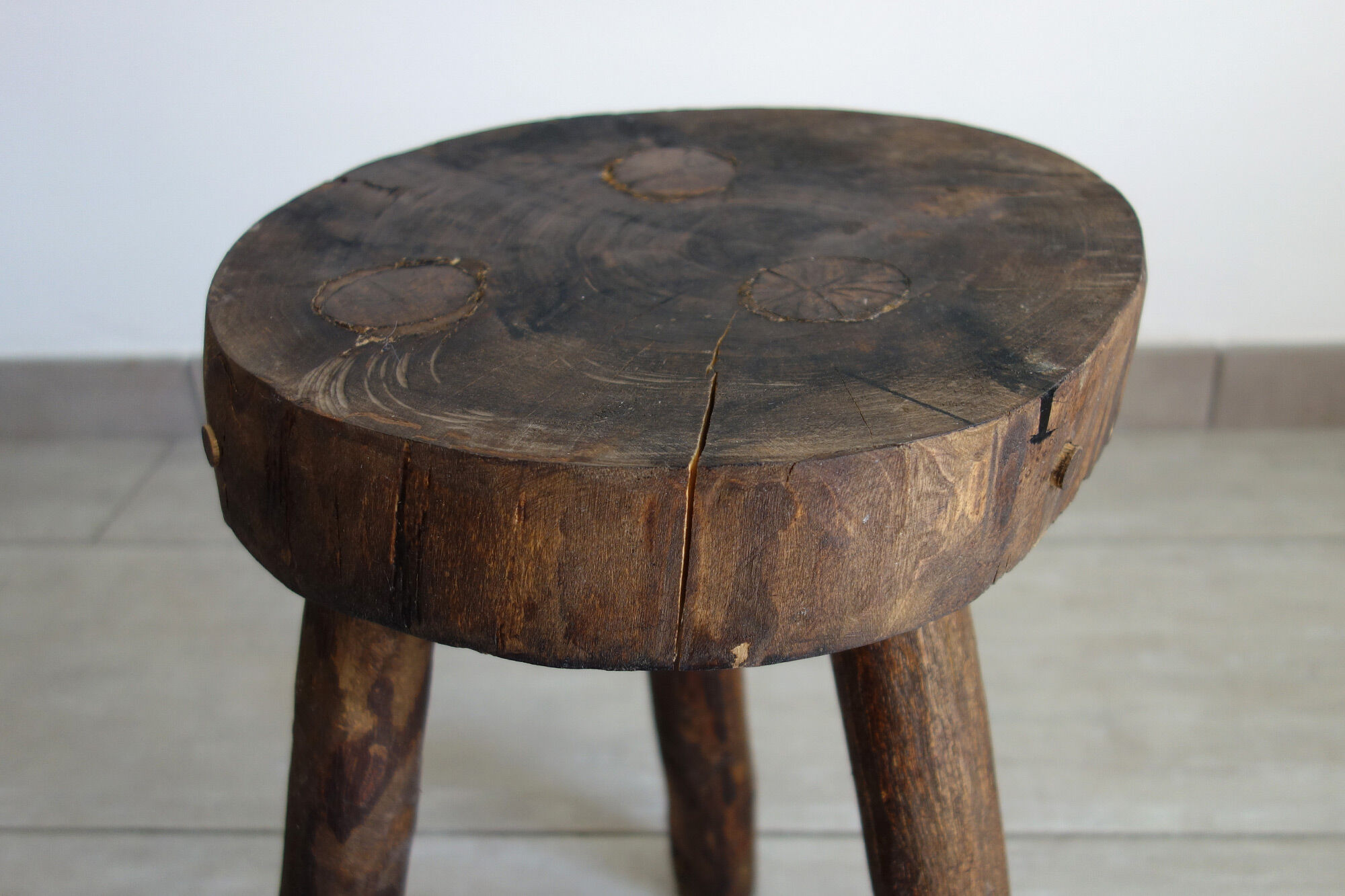 Vintage folk art tripod brutalist stool