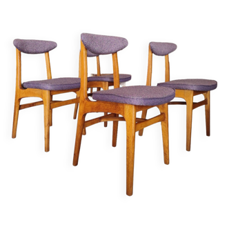 Chaises de salle à manger en bois vintage conçues par RT Halas 1960 chaises modernes originales ensemble de 4 chaises en bois au design moderne du milieu du siècle en tissu violet éternel