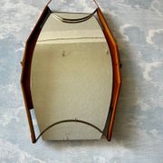 Wall mirror with brass detail and leather mounting, Vetreria Andreini, Ravenna, Italy, 1950s
