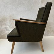Pair of vintage wooden and fabric armchairs from the 1960s.