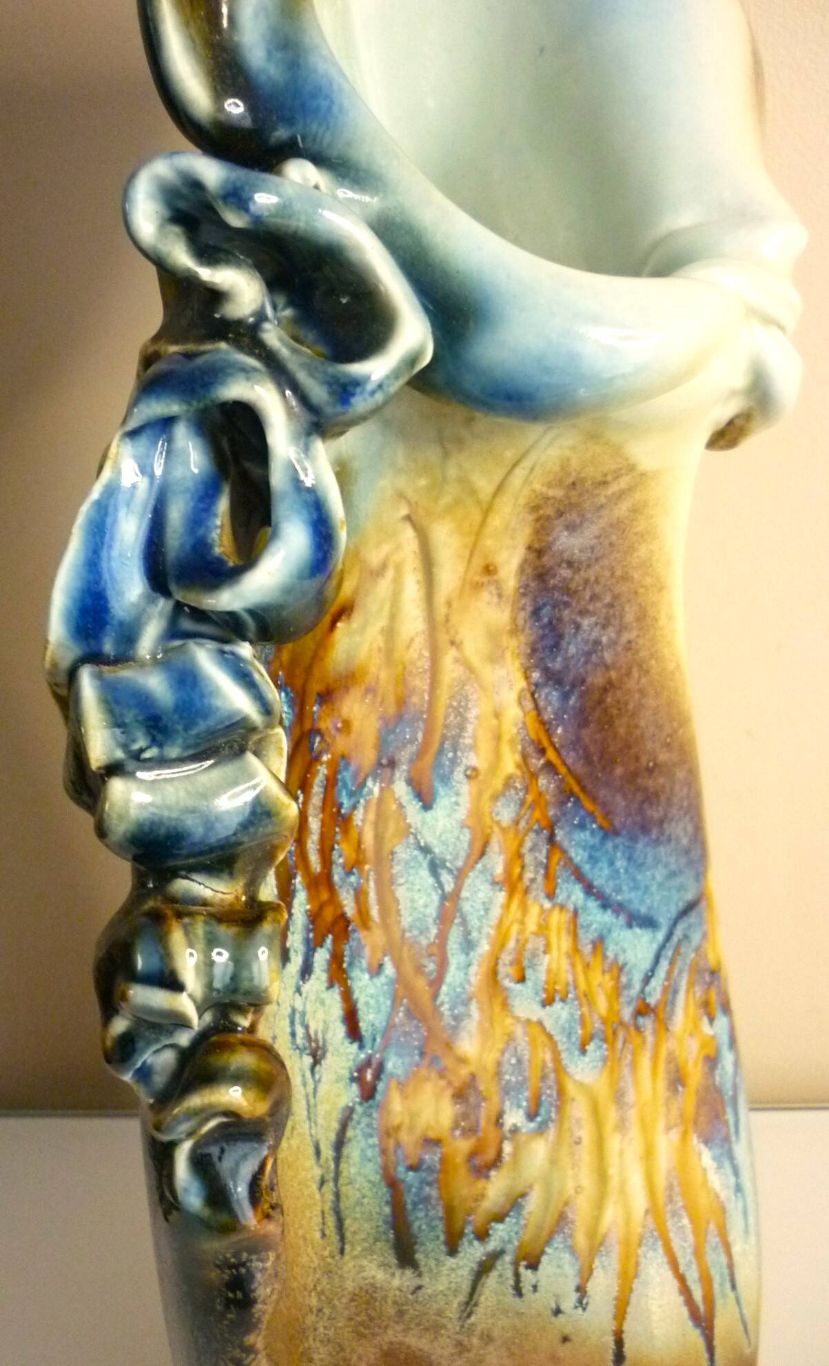 Glazed ceramic vase, unique piece, signed D. Prioton, shell neck