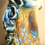 Vase en céramique émaillée, pièce unique, signé D. Prioton, col coquillage