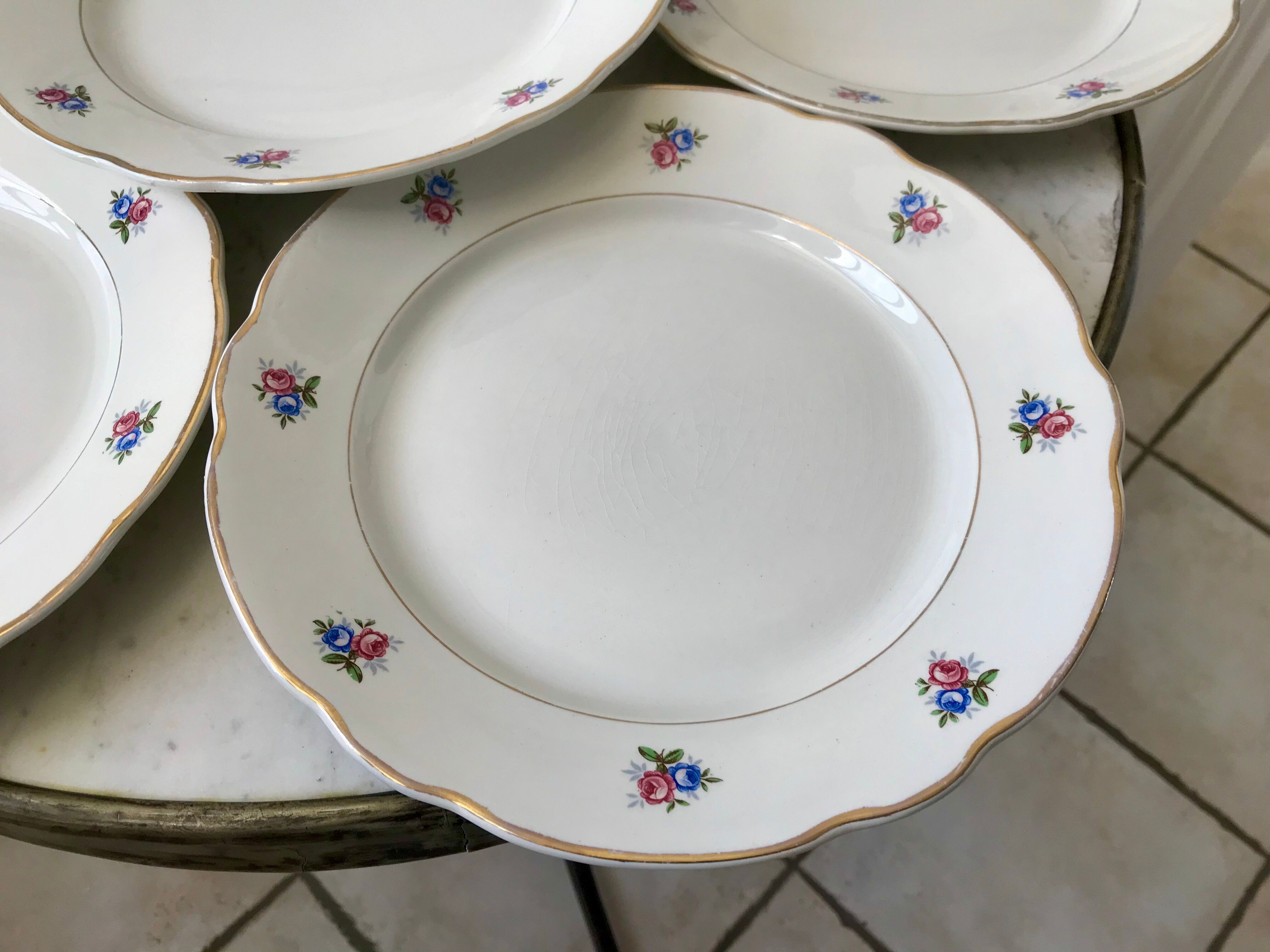 set of 6 flat plates Digoin Sarreguemines small flowers 50s