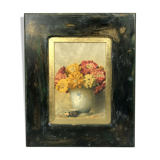 Watercolor decorated with dahlias by Pascal Courcelles 1956