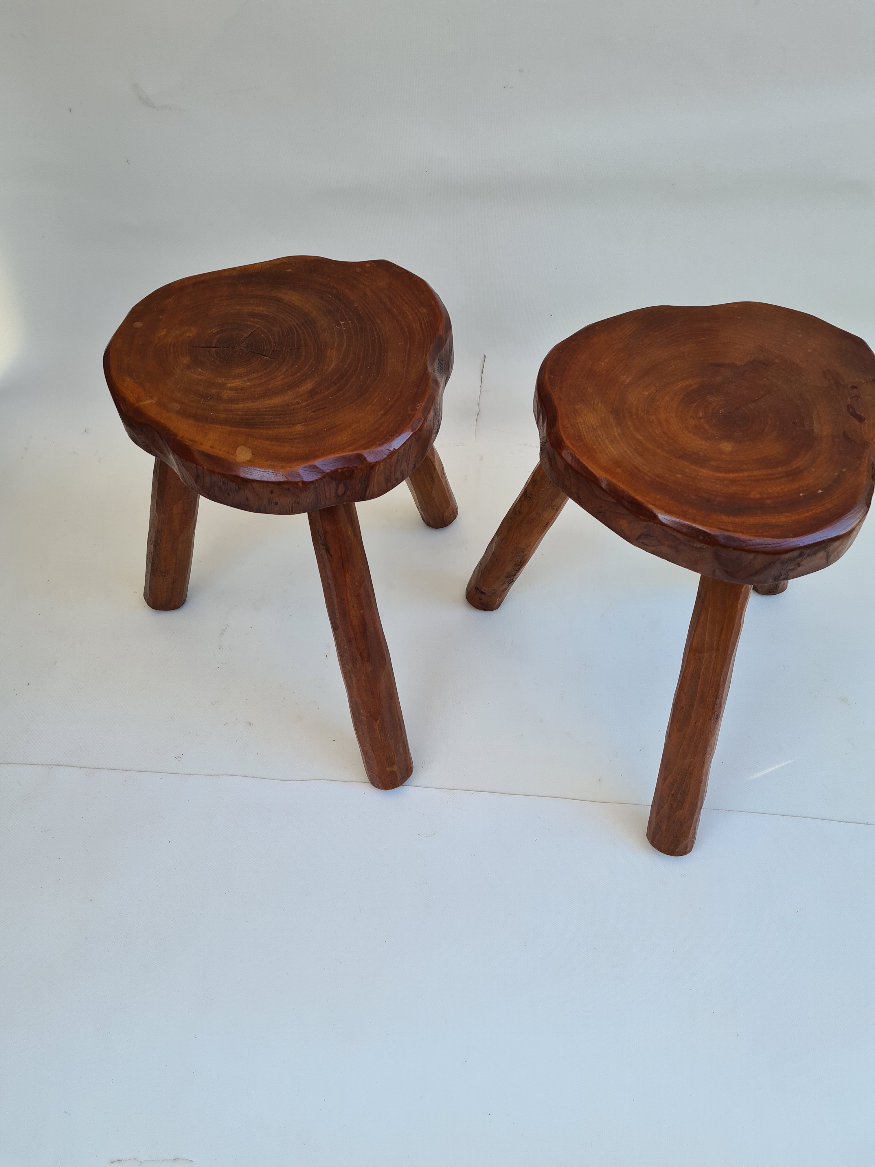 Pair of elm tripod stools