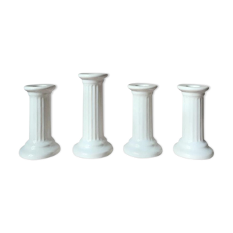 4 Vintage Swedish Ceramic Column White Candle Holders from Guldkroken