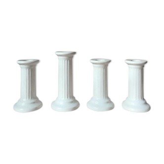 Set de 4 supports de bougie blanche vintage colonne céramique suédois de Guldkroken