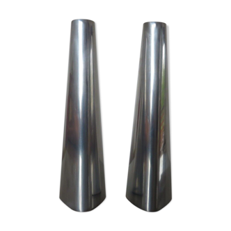 Pair of large modernist candle holders Ikea in aluminum 1970