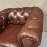 Brown brown leather chesterfield armchairs