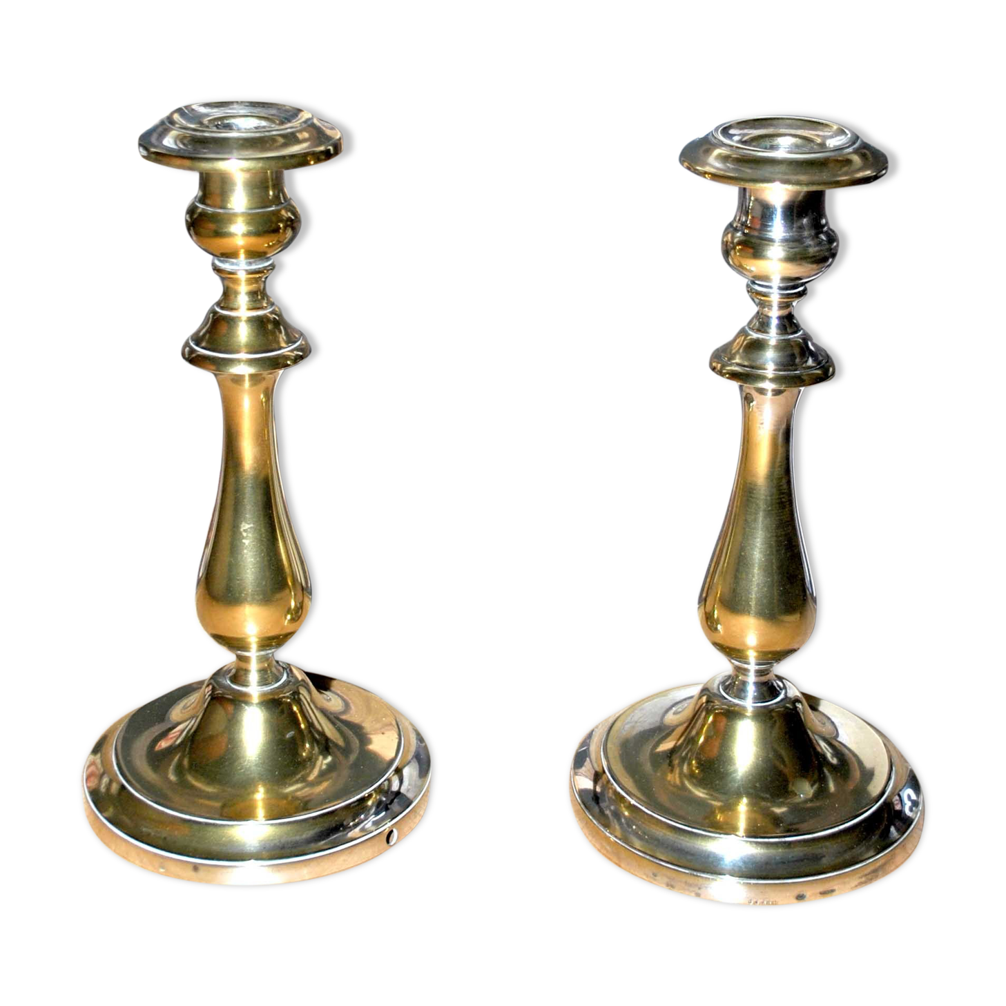 Antique candle holders in christofle brass punched gold