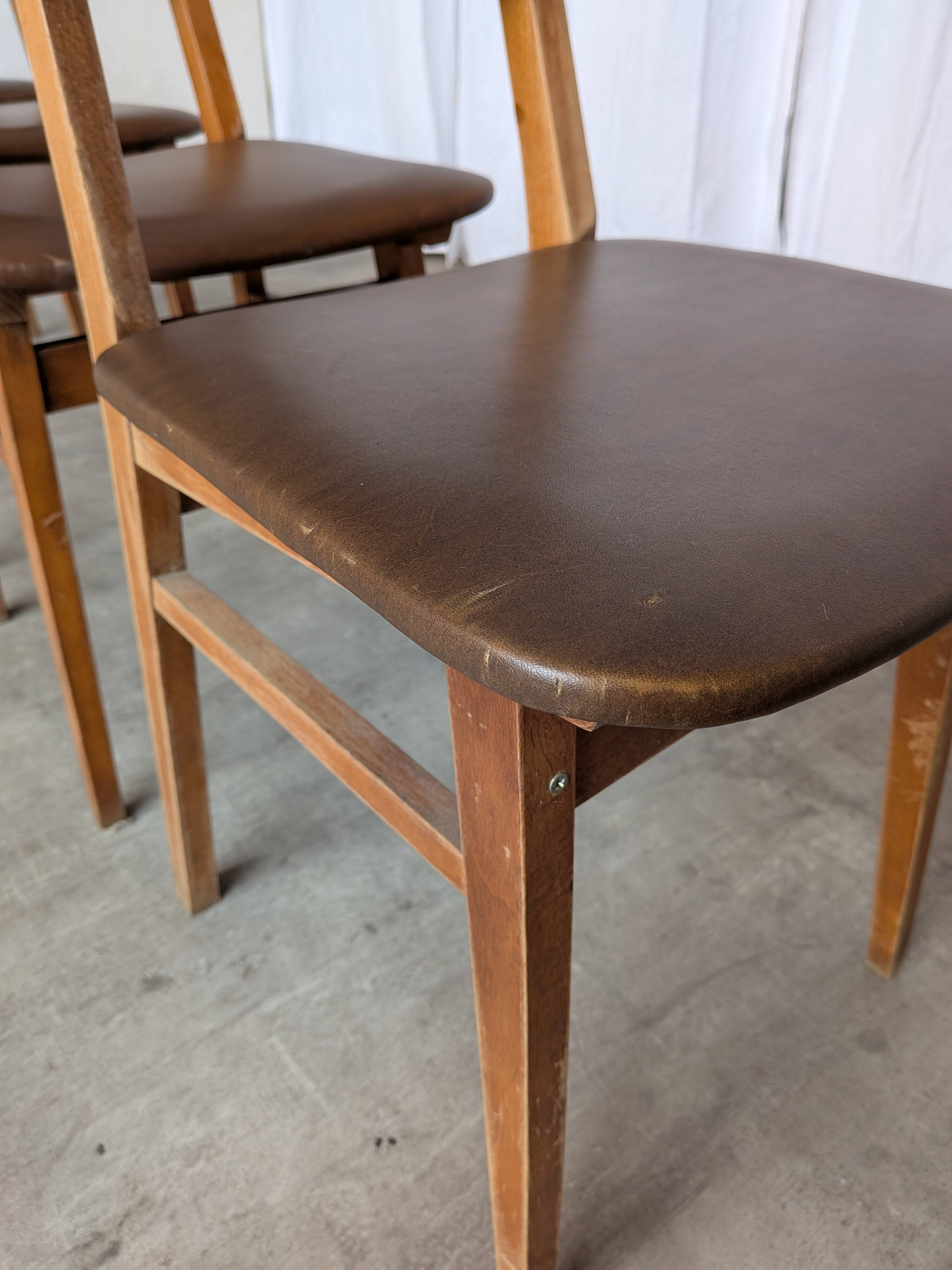 Vintage stol kamnik dining chairs (set of 4): mid-century leather seat
