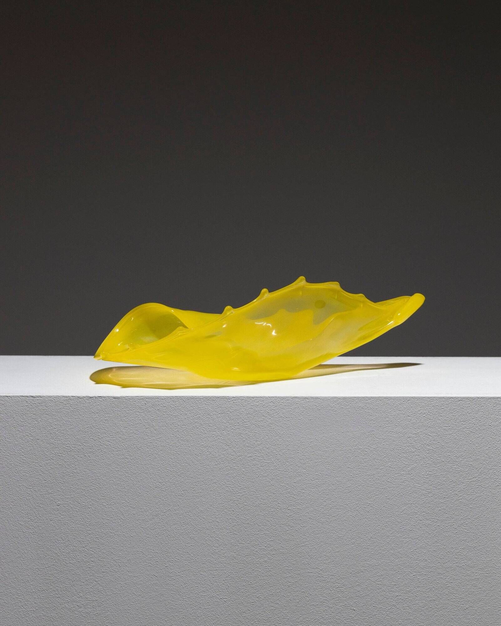 Coupe coquillage en verre murano jaune, luigi mellara, 1970s