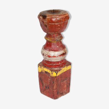 High wooden candlestick old teck patina of origin old charpoy foot indian bed