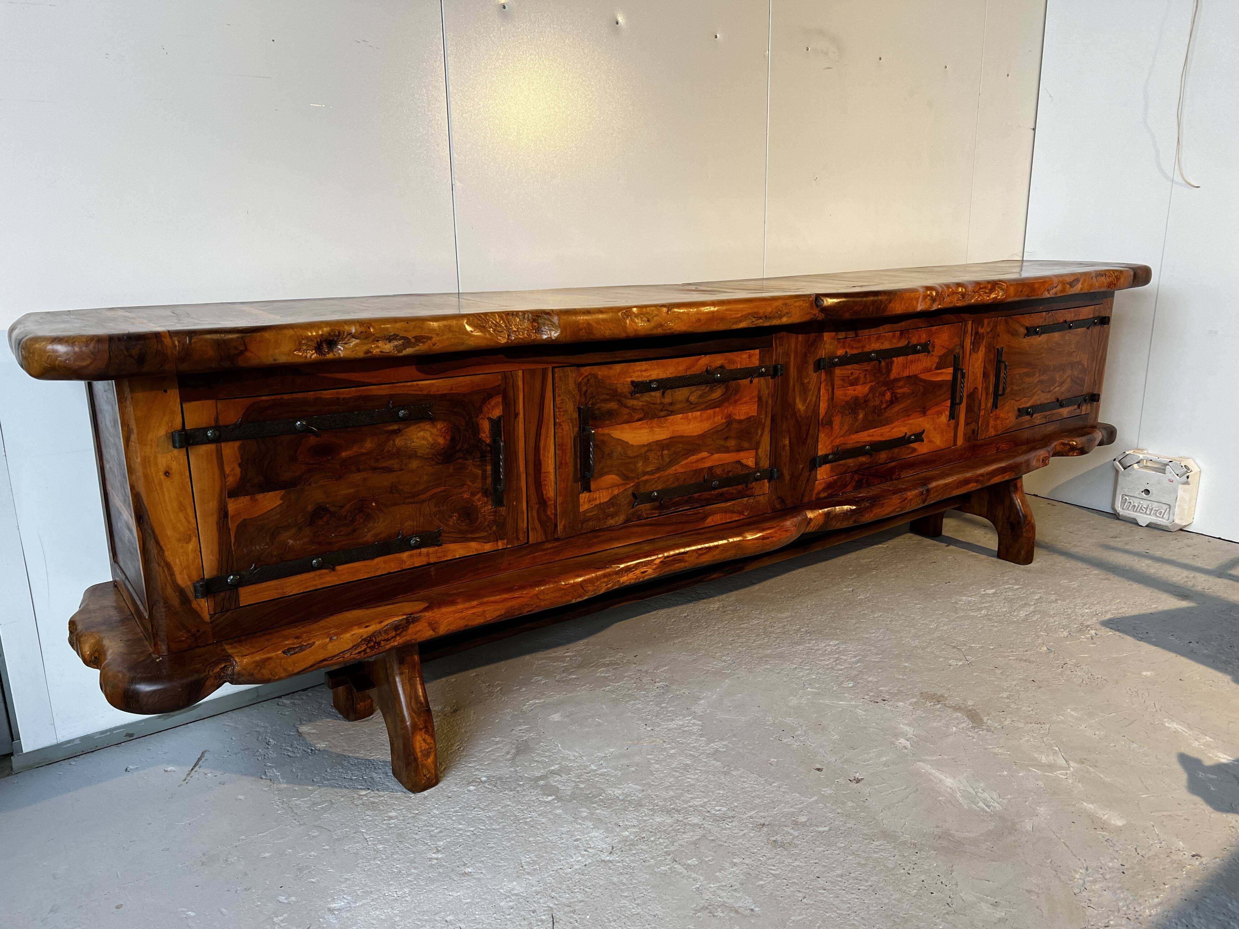 Solid olive wood sideboard from Maison Skela, 1960s