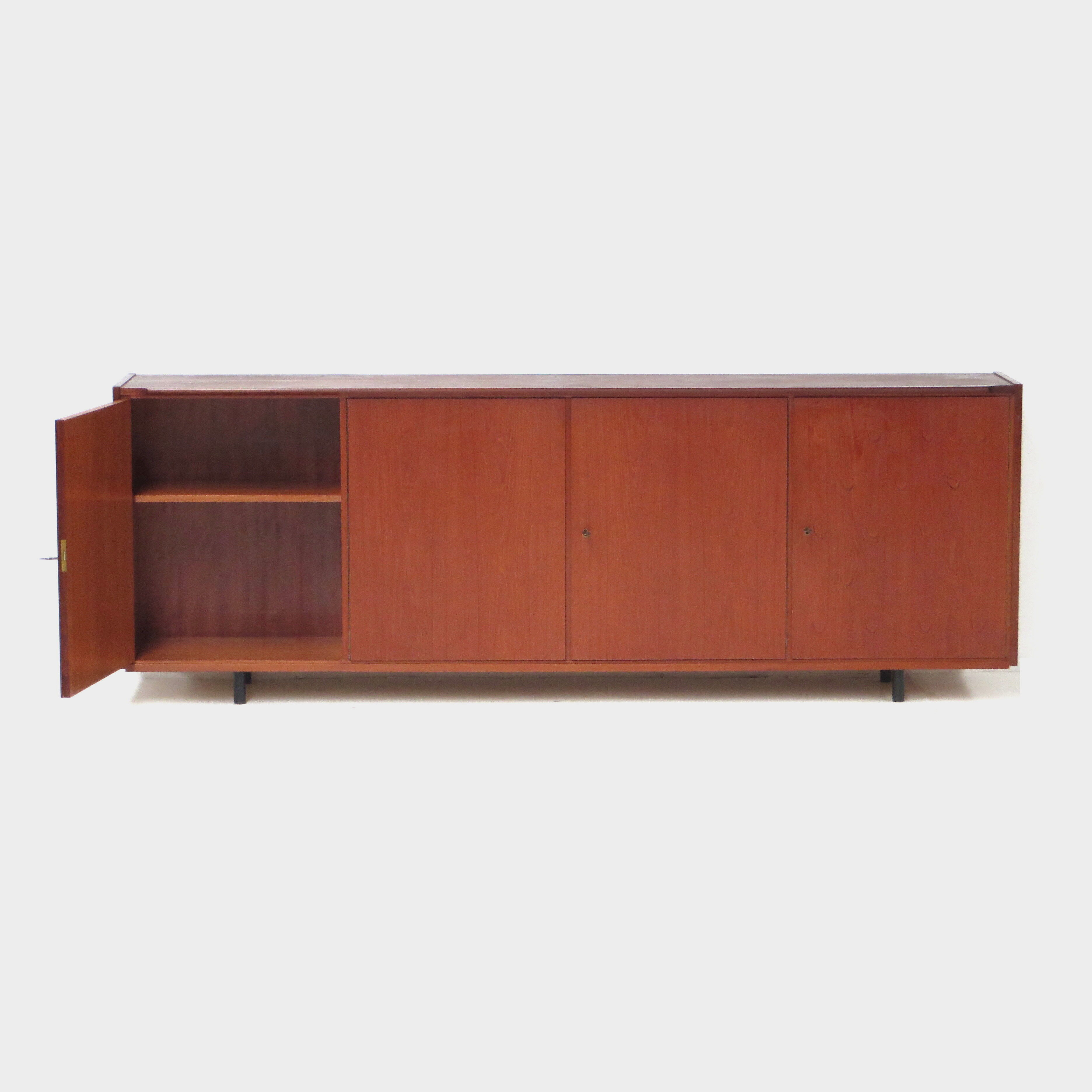 Vintage mid century modern sideboard cabinet made of teak with 4 doors, 1960s