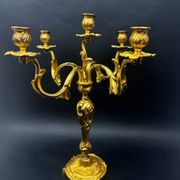 Very large five-light candelabra, in the Louis XV rocaille style, made of gilt bronze.