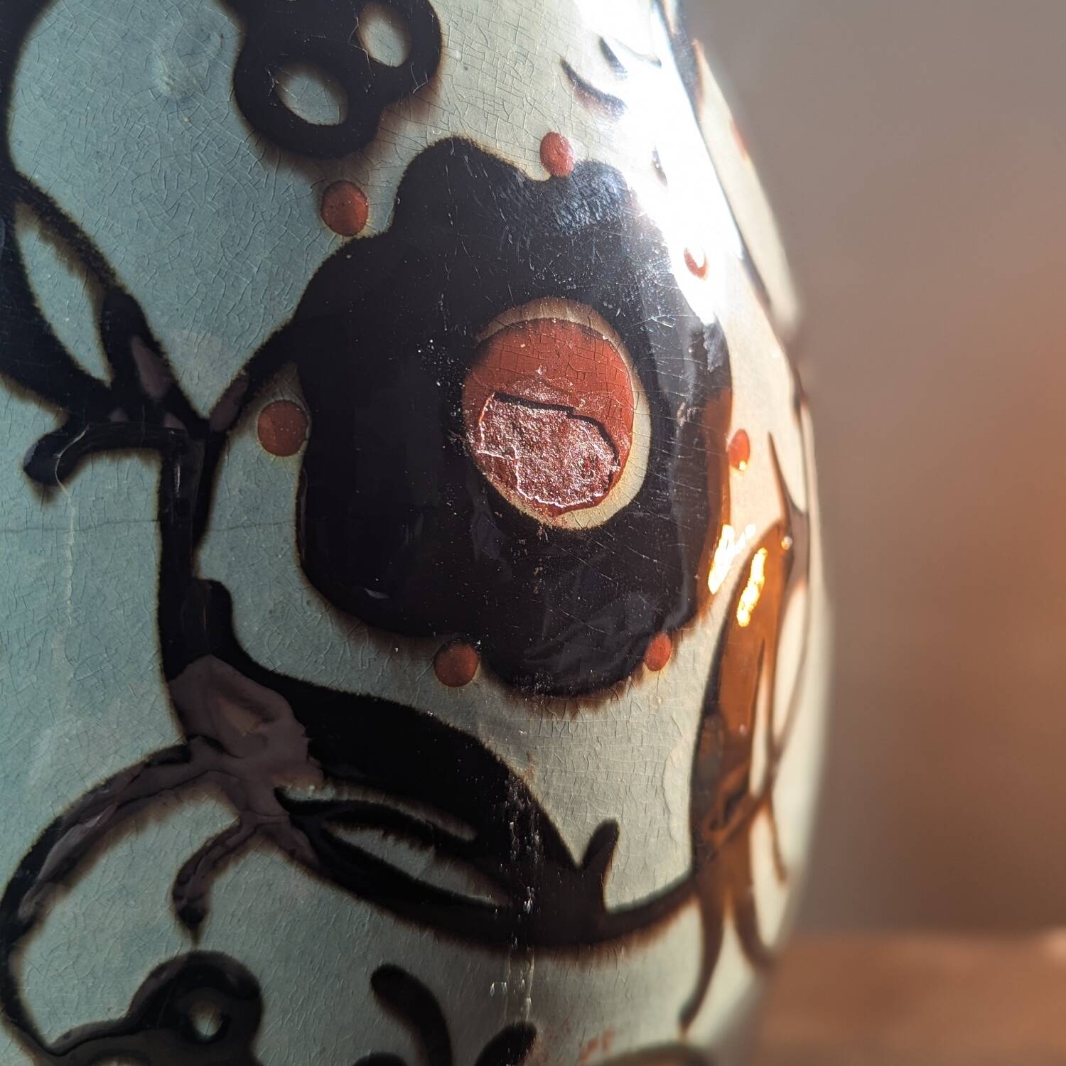 Vase ancien motif floral manufacture Karlsruhe Alfred Kusche