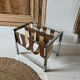 Vintage chrome steel and leather magazine rack – 1970s