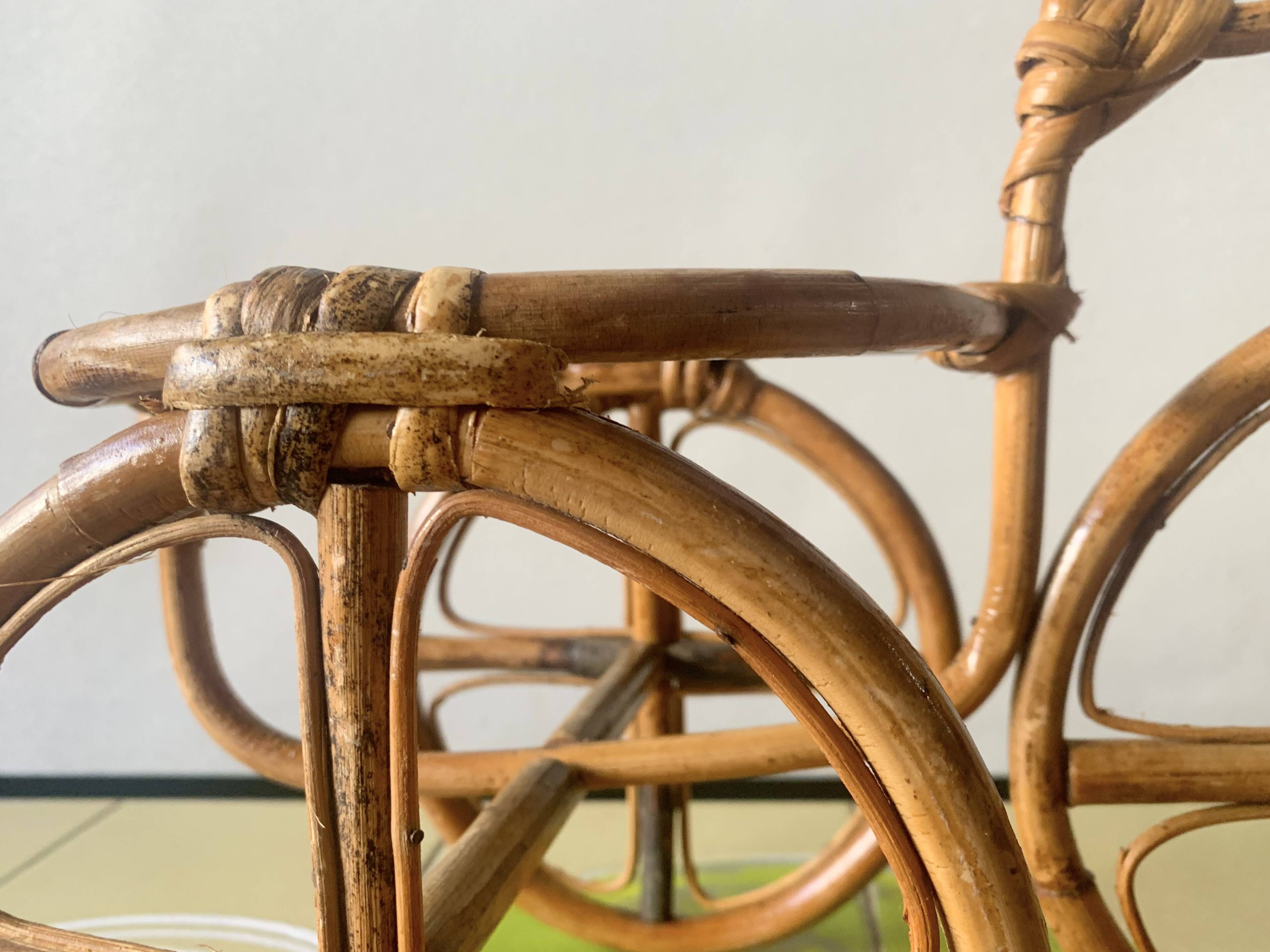 Vintage plant holder tricycle in bamboo and rattan