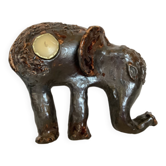 Iridescent ceramic elephant candlestick signed