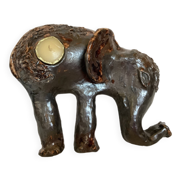 Bougeoir éléphant céramique irisée signée