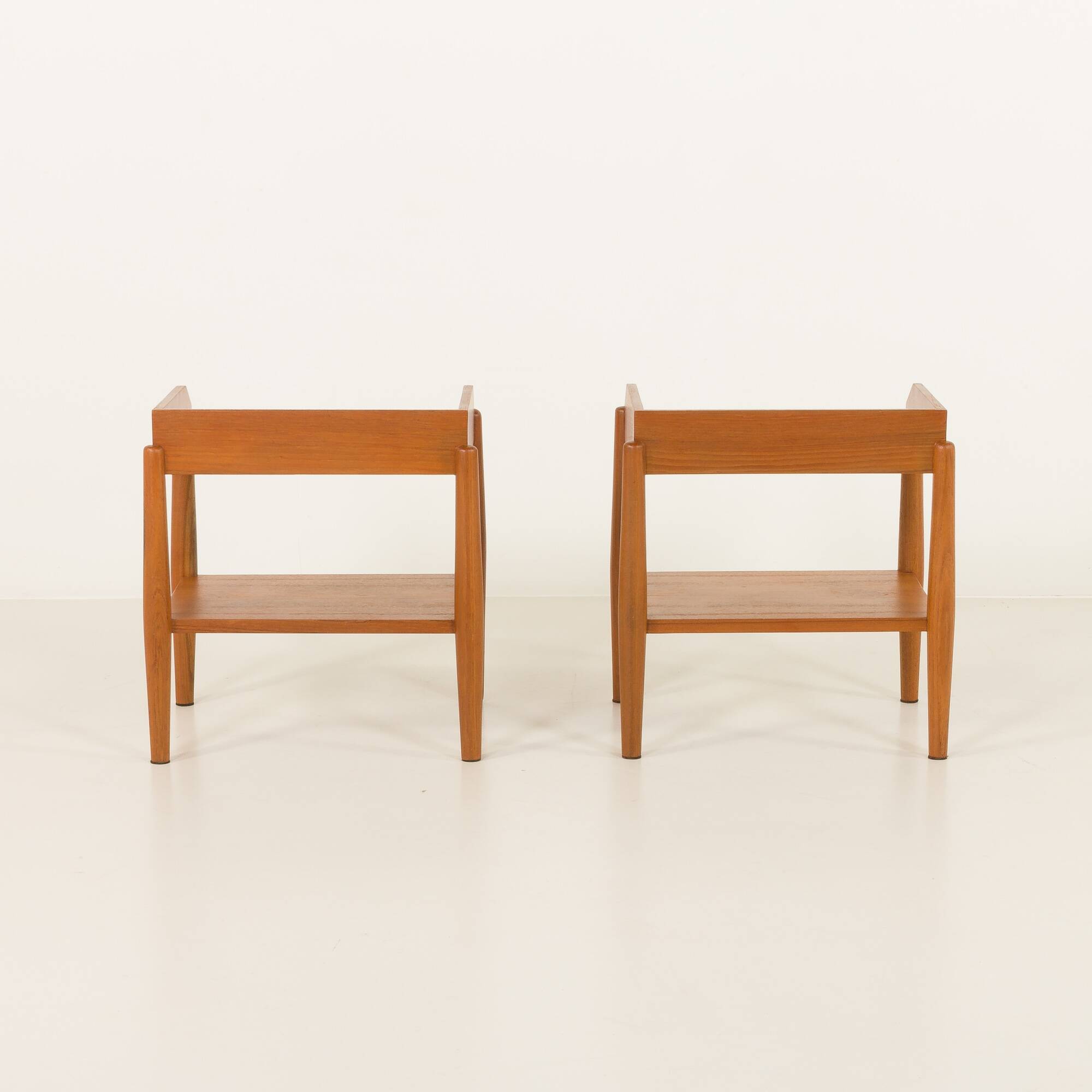 Pair of mid century minimalist nightstands, bedside tables in solid teak