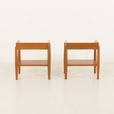 Pair of mid century minimalist nightstands, bedside tables in solid teak