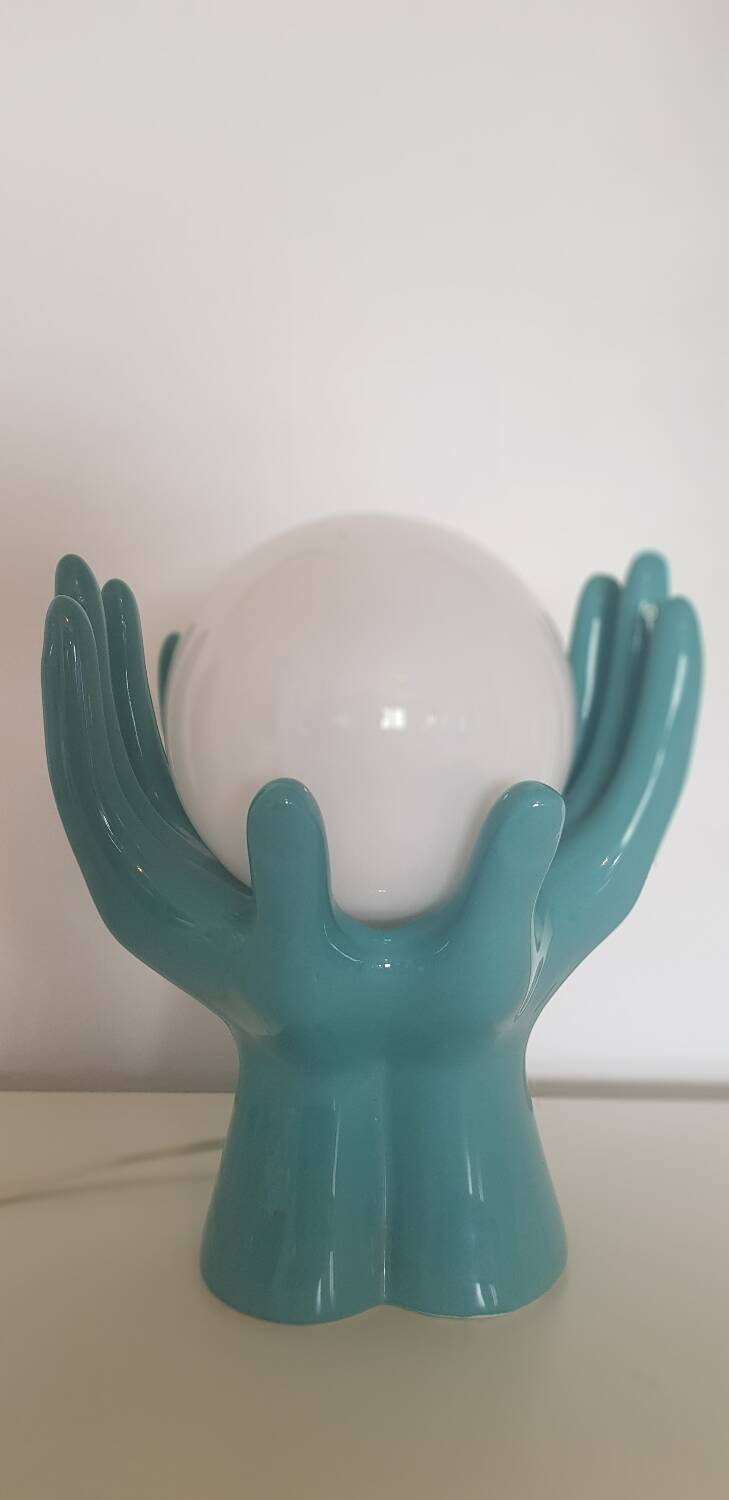 Ceramic and opaline lamp forming two hands, 1970s