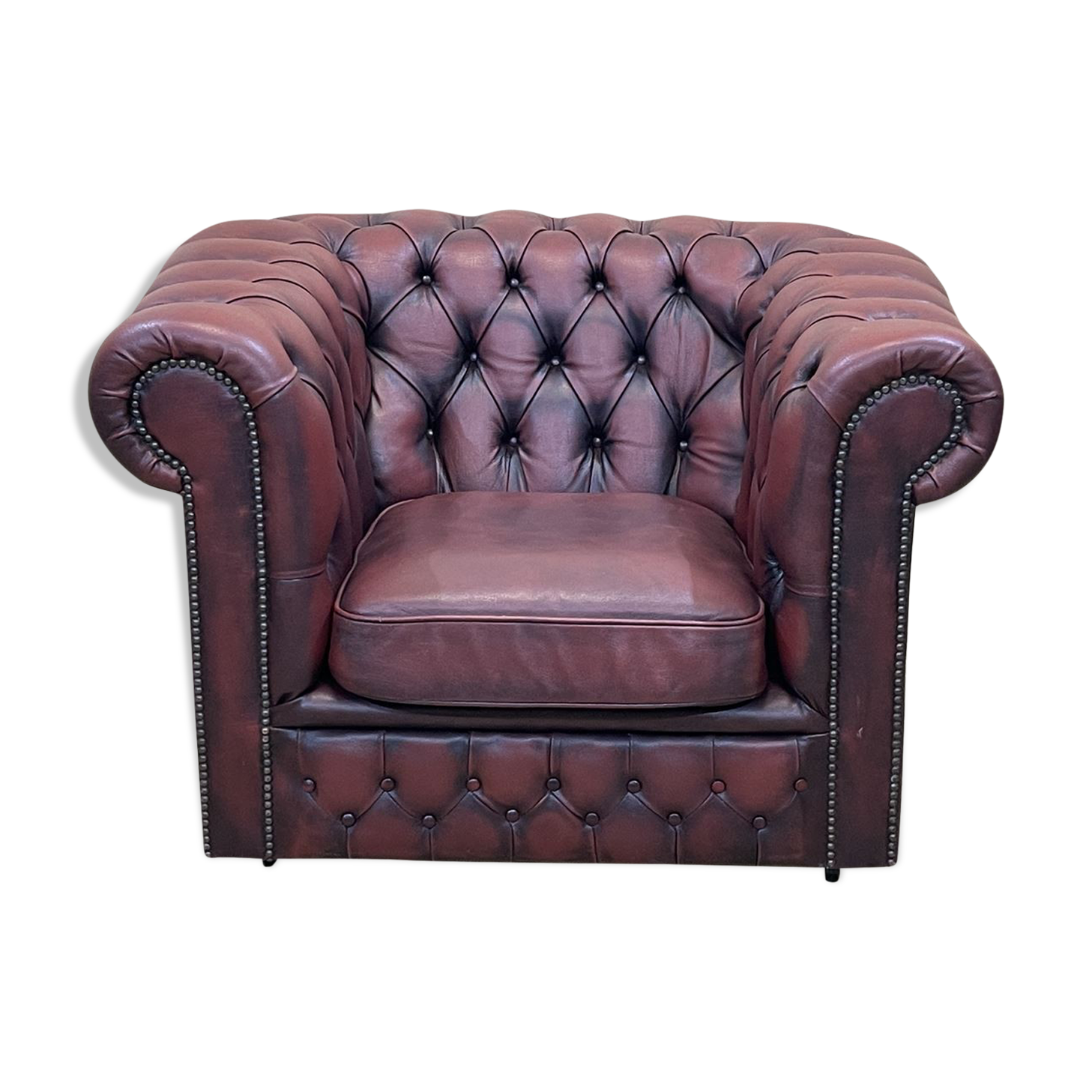Fauteuil chesterfield en cuir rouge des années 1980