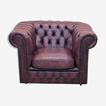 Fauteuil chesterfield en cuir rouge des années 1980