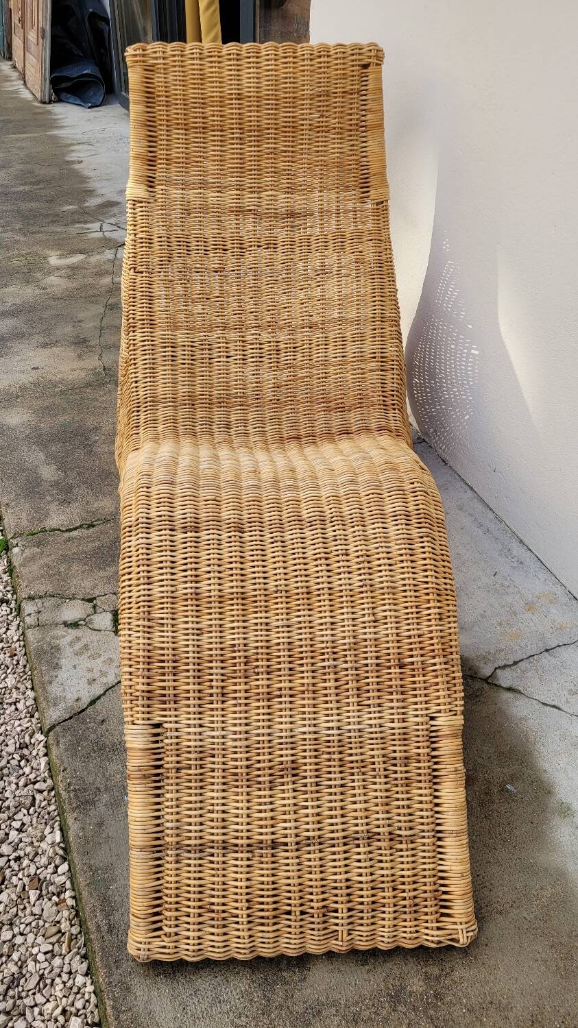 Vintage rattan chaise longue deck chair - 1970s