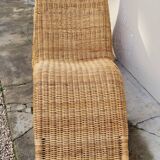 Vintage rattan chaise longue deck chair - 1970s