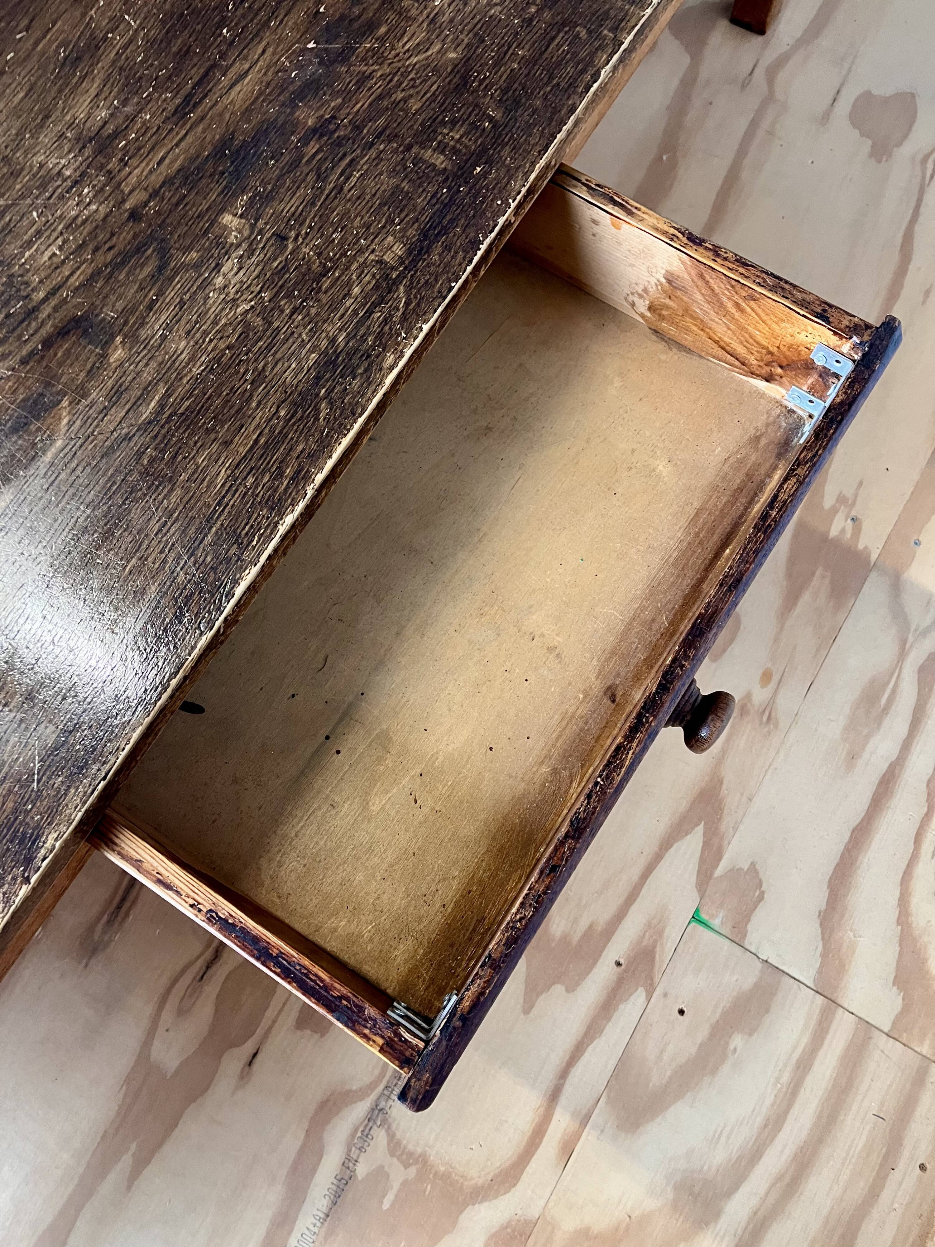 Oversized Vintage Oak Coffee Table with Two Drawers