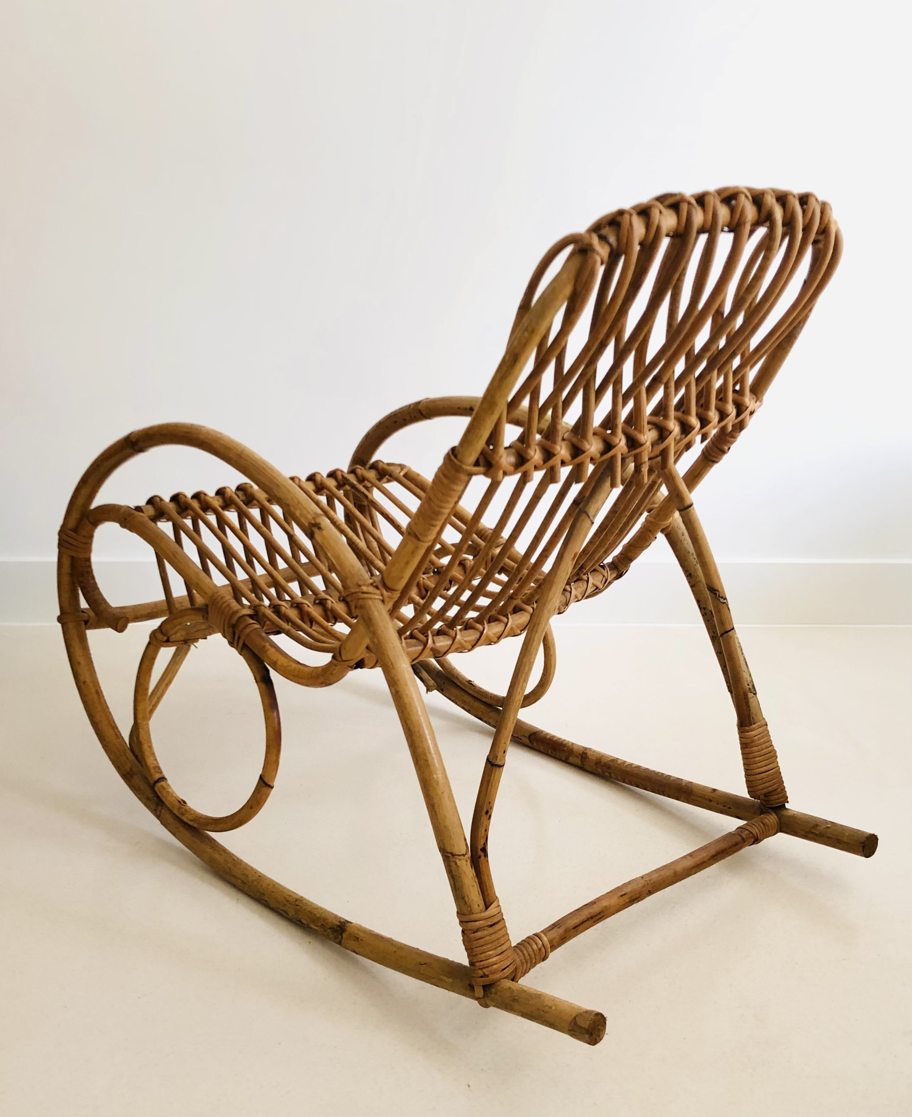 Rocking chair in rattan for children, Italy 60s