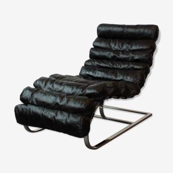 Metal and leather long chair 1970