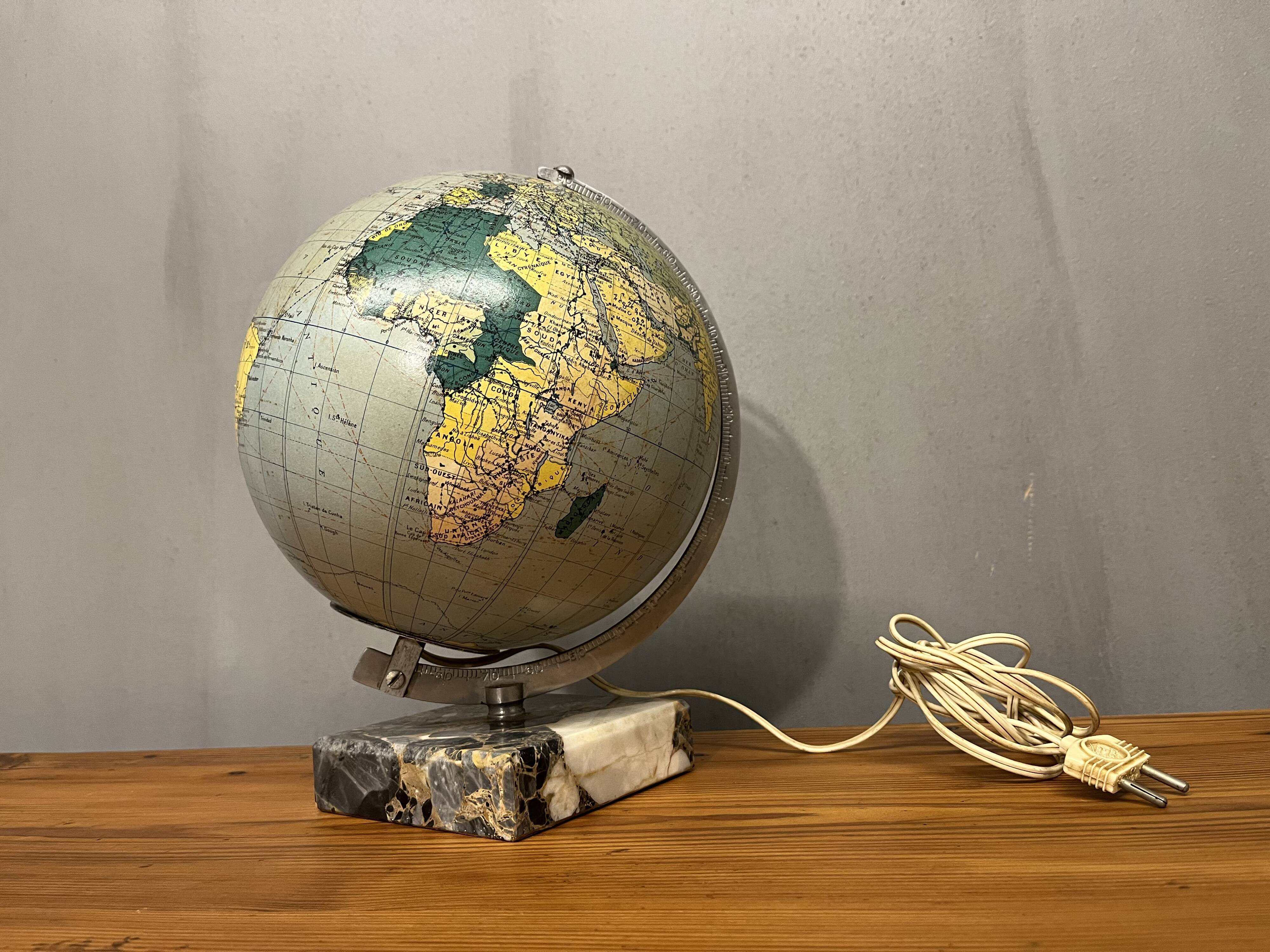 Luminous glass globe world map tripod maps Caride 1960
