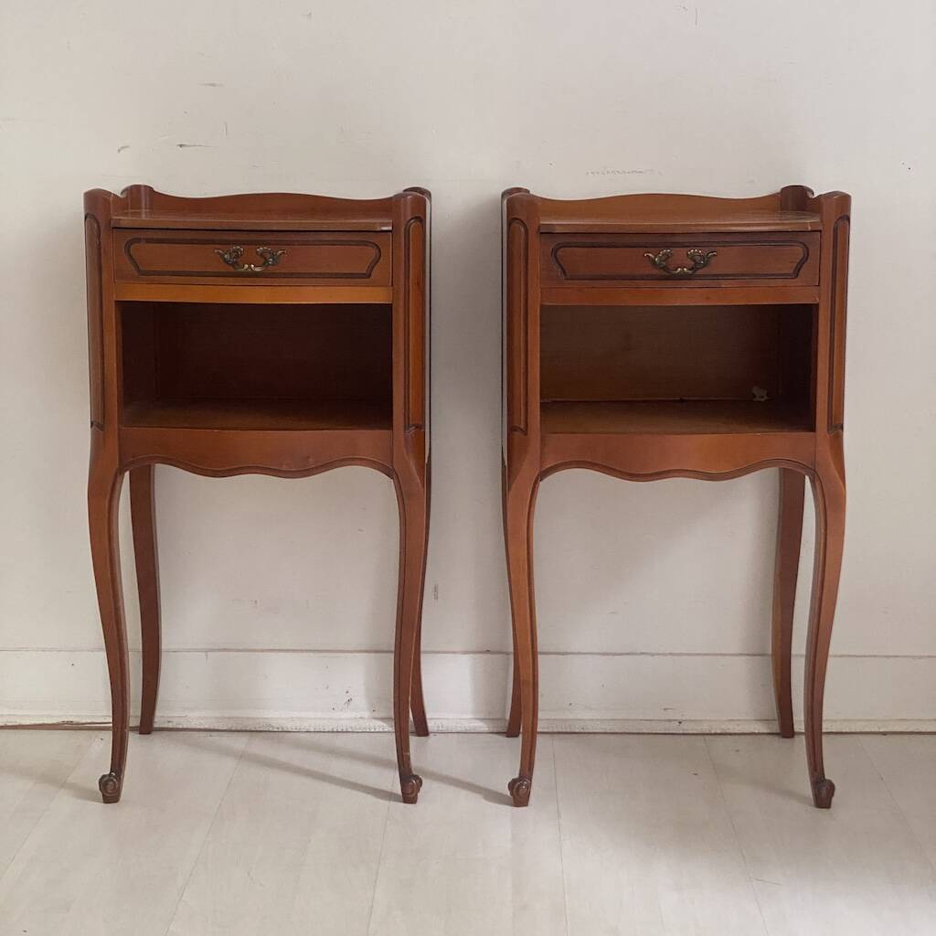 Pair of Louis XV style bedside tables in cherry wood.