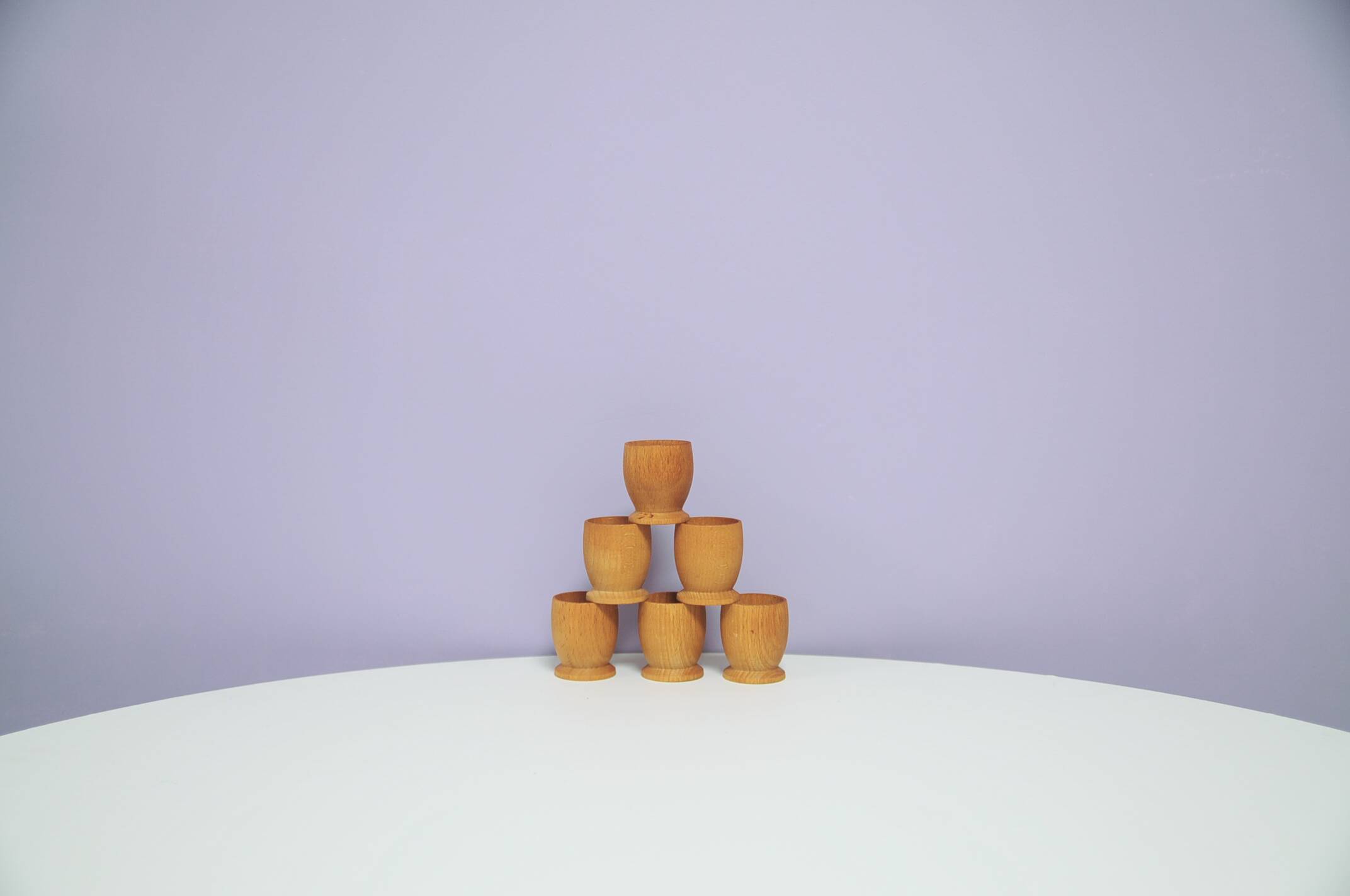 Set of 6 brown wooden egg cups