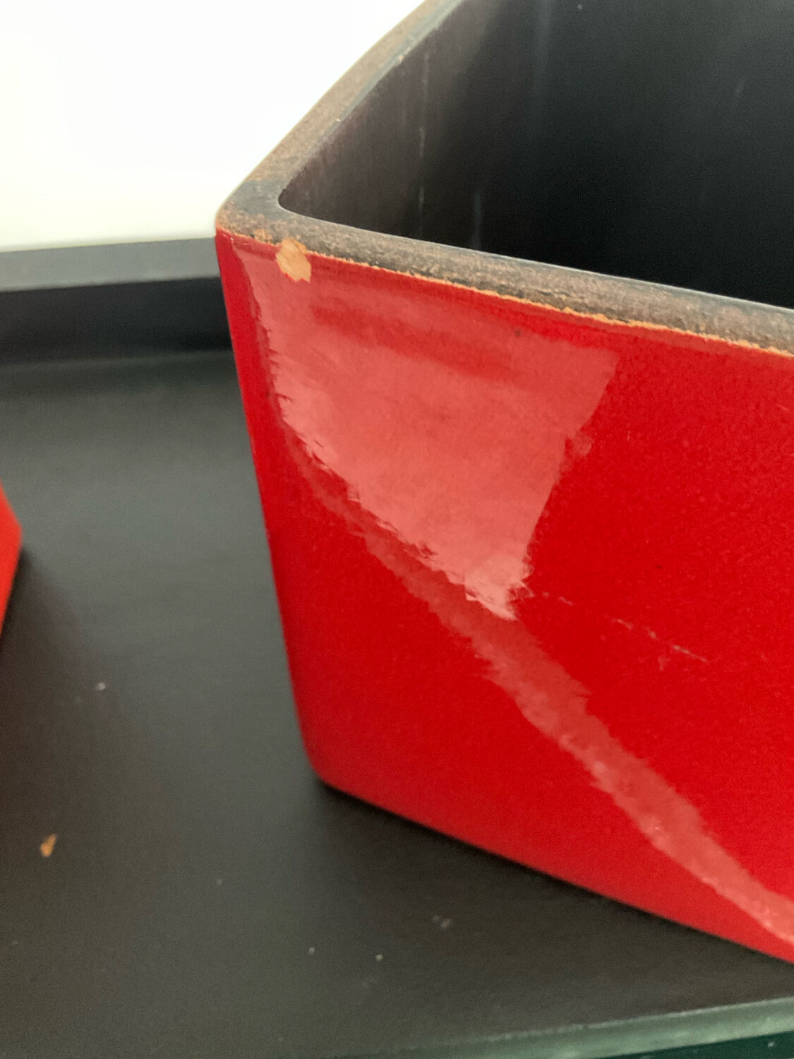 Duo cache pots vintage cubes en céramique émaillée