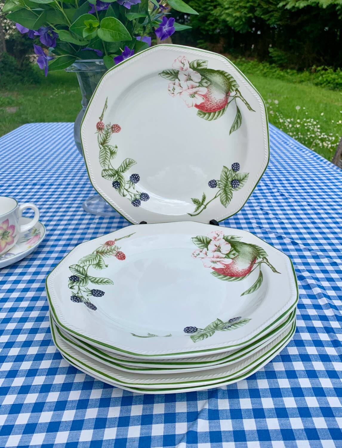 Six vintage flat English plates by Churchill Staffordshire.