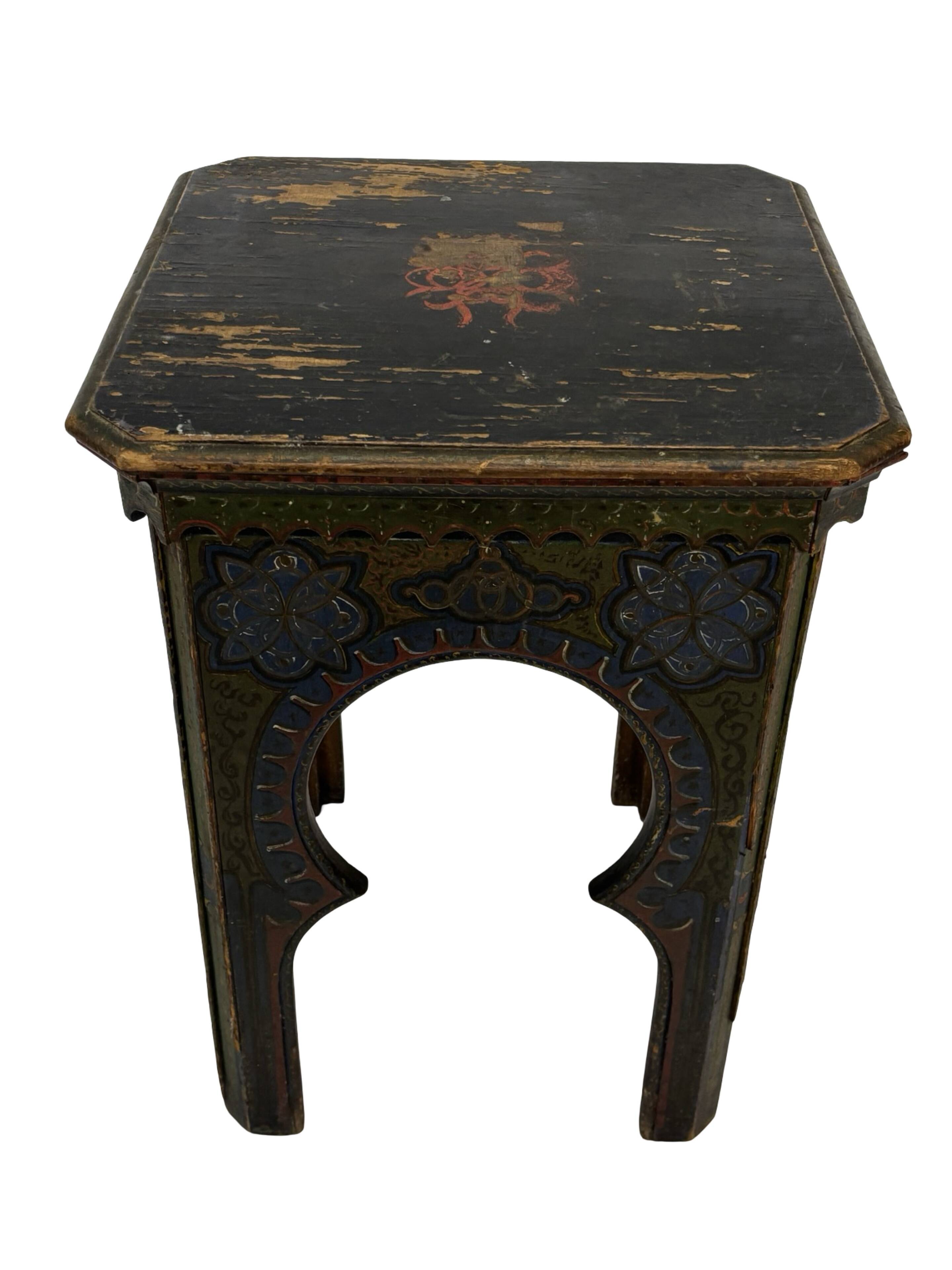 Antique hand-painted Moroccan Moorish Zouak side table