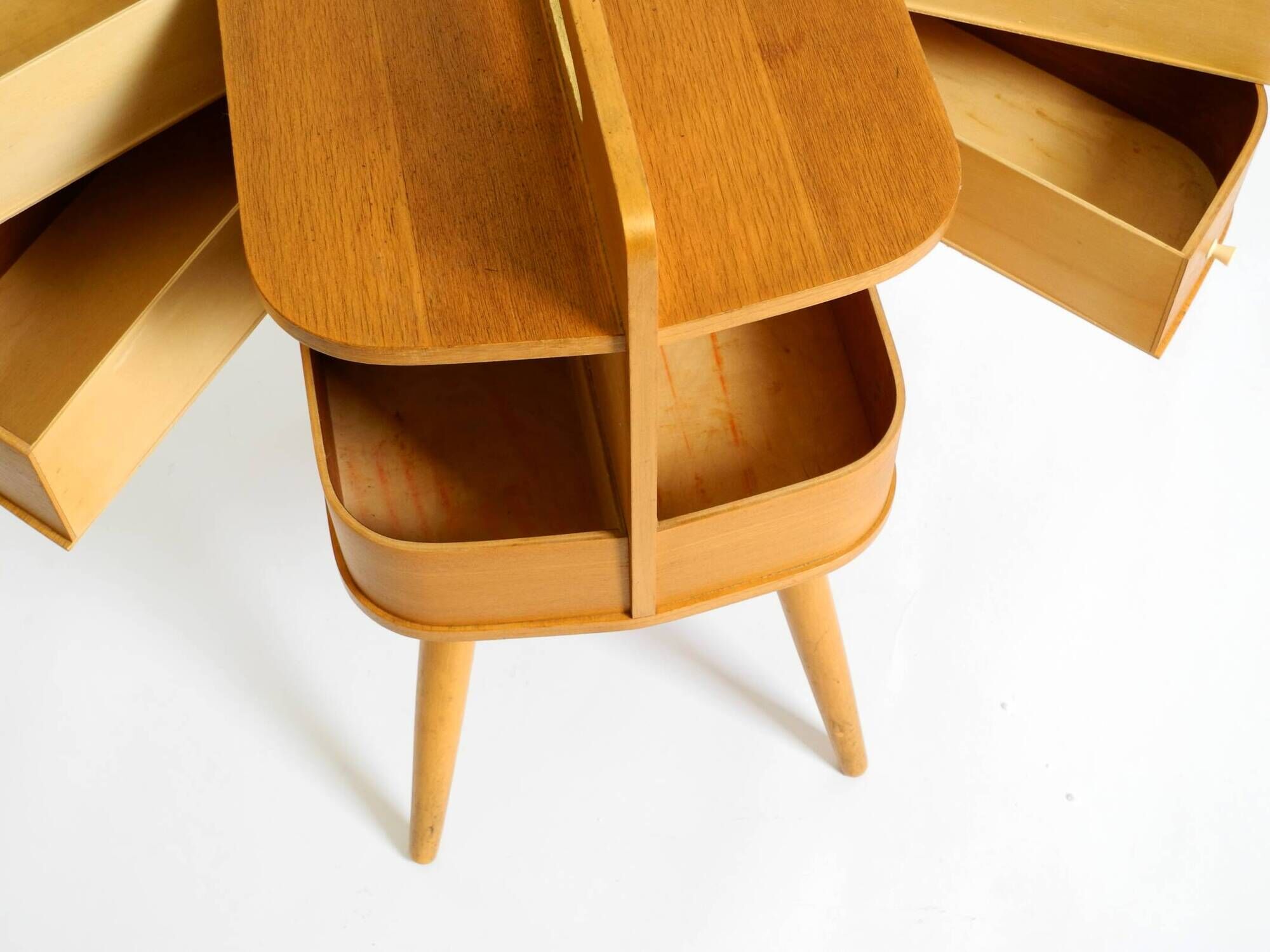 Beautiful original Mid Century teak sewing box with hinged compartments